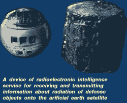 A device of radioelectronic intelligence service for receiving and transmitting information about radiation of defense objects onto the artificial earth satellite